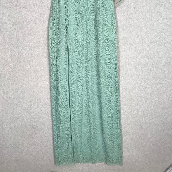 Love Design Dress XS Lace Backless Stretch High Slit Aqua Mint Evening Feminine - Picture 4 of 9